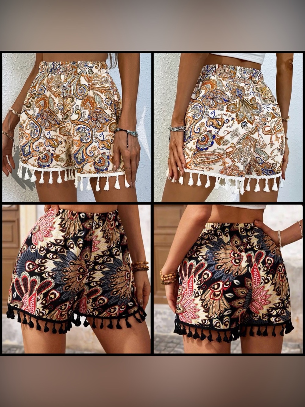 SHEIN Boho Tassel Paisley Design Shorts - Size M and L